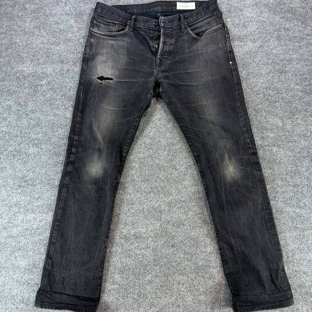Imogene and Willie Barton Slim Faded Black‎ Distressed Denim Jeans Mens 32x31